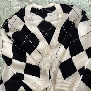 Talbots Black and White Diamond Cardigan NWT